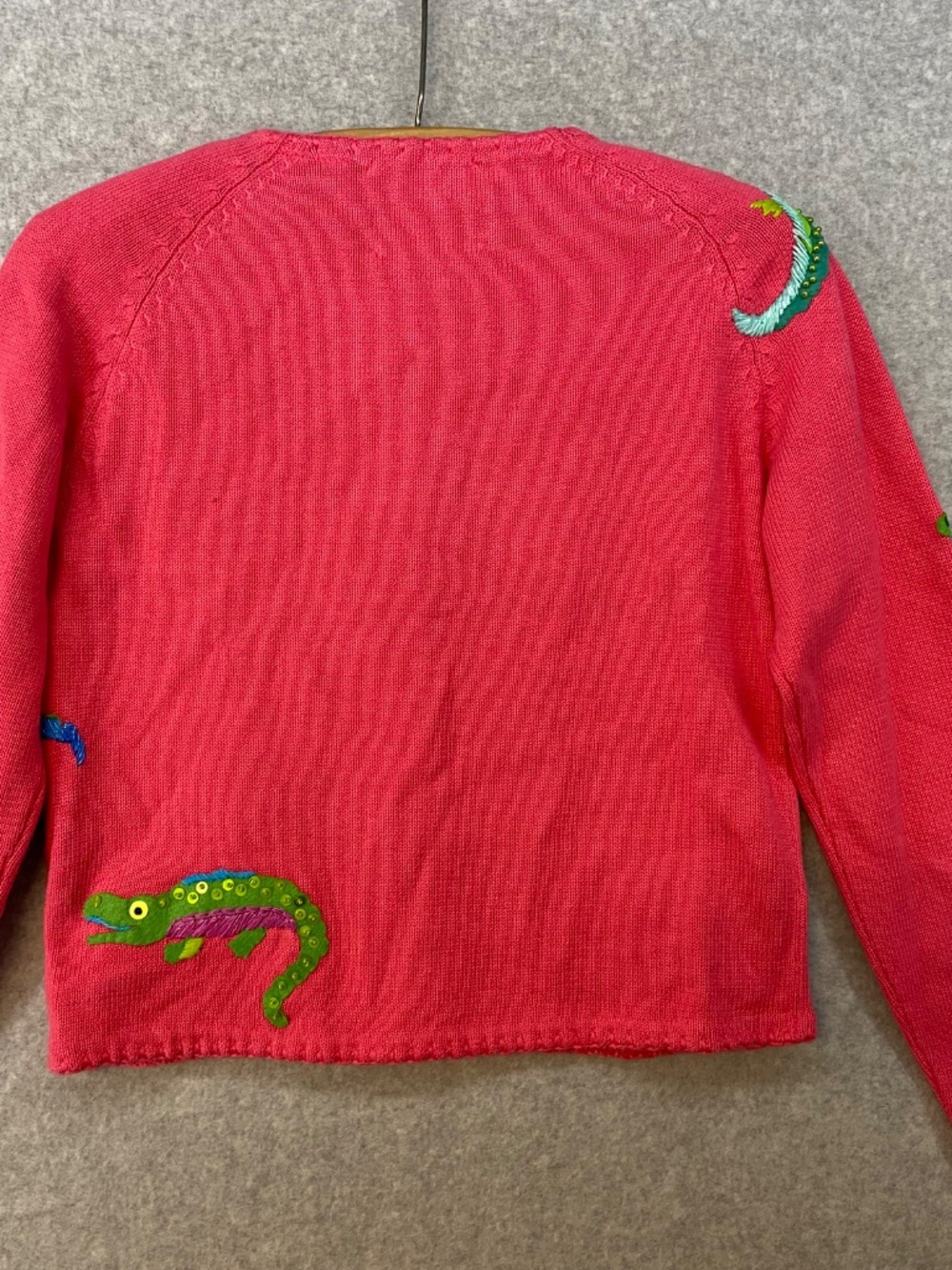 Vintage Michael Simon Cardigan S • Alligator Pink Beaded Embroidered • Art • 90s - Picture 7 of 8